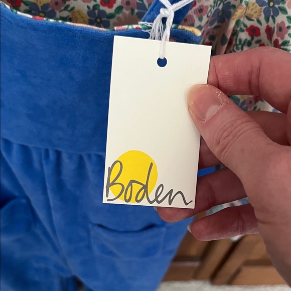 Mini Boden Blue Kids Overalls with Floral Top - Picture 3 of 9